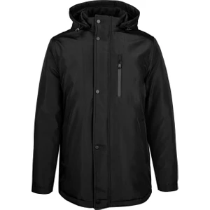 Siyah Regular Fit Hakim Yaka Kapüşonlu Kaban