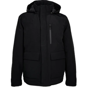 Siyah Regular Fit Hakim Yaka Kapüşonlu Kaban