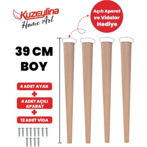 4'lü 39 cm Doğal Ahşap Ayak Konik Masa-Sandalye-Tabure- Sehpa Ayağı