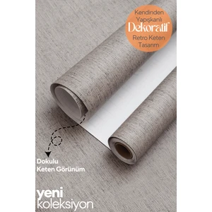 60 cm ×500 cm  Kendinden Yapışkanlı Dokulu Keten Görünümlü Duvar Kağıdı Mutfak Dolap Kaplama