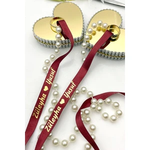 LORA DAVET LORA DAVET Söz Nişan Yüzük Kurdelesi - Dökülmeyen Inci-Altın Yazı-Bordo (1 Adet)  42273