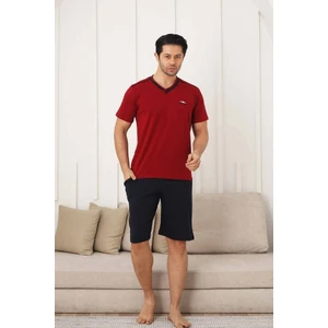 Erkek V Yaka Düğmesiz Likralı Penye Kısa Kol Cepli Şortlu Pijama Takımı