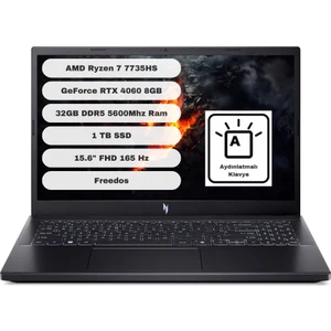 Nitro V15 ANV15-41 GTI132 Amd Ryzen 7 7735HS 32GB 1tb SSD RTX4060 Freedos 15.6" Taşınabilir Gaming Bilgisayar NH.QSFEY.001