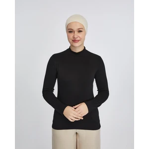 Manolyaşal Hafif Uzun Kollu Balıkçı Yakalı Organik Kadın Body - Siyah - L-XL