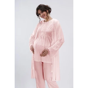 Pudra Hamile ve Lohusa Pijama Takımı 3'lü Set