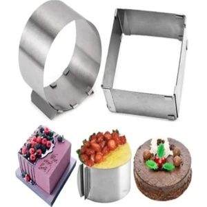Karaçelik Metal Yuvarlak-Kare Ayarlanabilir Kek Pasta Pandispanya Kalıbı 2li Set Halinde