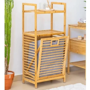 Bambu Kirli Sepetli 2 Rafli Çok Amaçlı Banyo Düzenleyici Çamaşır Sepeti Organizer