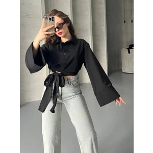 Nura Francy Kadın Trend Modeluzunkolluönden Baglamalı Tesettüre Uygun Gömlek