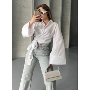 Nura Francy Kadın Trend Modeluzunkolluönden Baglamalı Tesettüre Uygun Gömlek