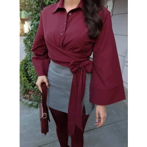 Nura Francy Kadın Trend Modeluzunkolluönden Baglamalı Tesettüre Uygun Gömlek