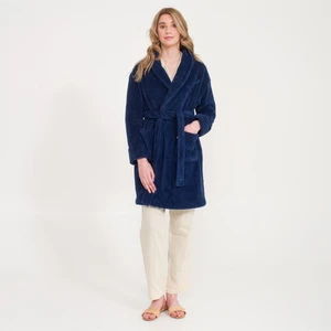 Welsoft Şal Yaka Lacivert Polar Kadın Sabahlık