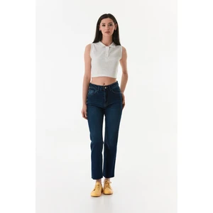 Yüksek Bel Fermuarlı Mom Jean
