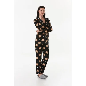 Ayıcık Desenli Gömlek Yaka Süet Pijama Takımı