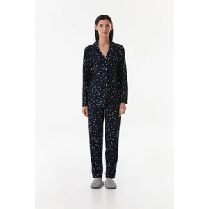Kalp Desenli Gömlek Yaka Süet Pijama Takımı