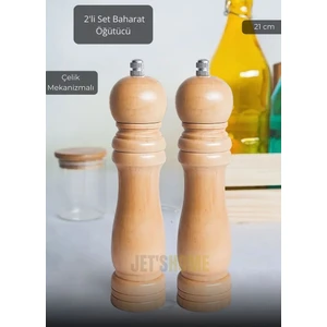2’li Set Karabiber Değirmeni Baharat Değirmeni Kalınlık Ayarlı Baharat Öğütücü Çelik Bıçaklı 21 cm