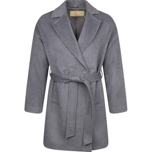 Saykı Woman Gri Regular Fit Mono Yaka Yünlü Manto