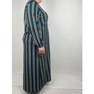 Kadın Siyah Mavi Bej Desenli V Yaka  Uzun Kollu Kol Bilekleri Lastikli Süet Mevsimlik Anne Elbise