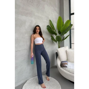 Kadın Indigo Yüksek Bel Fitilli Bol Paça Günlük Ince Eşofman Altı Pijama