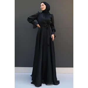 Fiyonk Detay Ipek Abiye Siyah