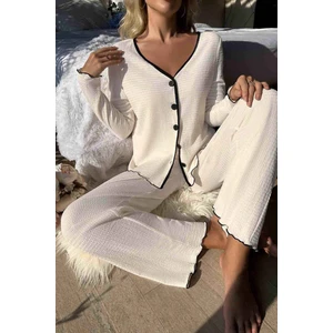 Merry See Özel Örme Kumaş Düğmeli Uzun Kollu Pijama Takımı
