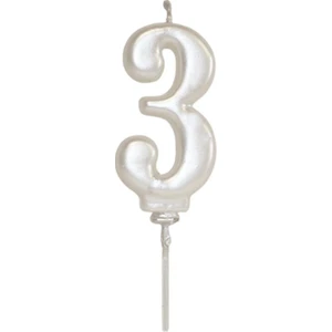 3 Yaş Inci Beyaz Rakam Mum