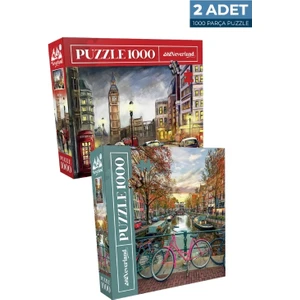 2 Adet 1000 Parça Puzzle - Londra ve Amsterdam