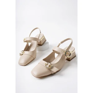 Yuqi Arkası Açık Küt Burun Çift Kemerli Kadın Günlük Klasik Kısa Topuklu Ayakkabı