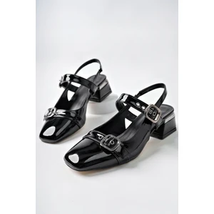 Yuqi Arkası Açık Küt Burun Çift Kemerli Kadın Günlük Klasik Kısa Topuklu Ayakkabı