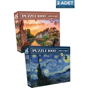 2 Adet 1000 Parça Puzzle - Colmar ve Yıldızlı Gece (Starry Night)