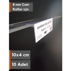 Şeffaf Etiket Cam Raflar için (10x4 Cm) Pvc Etiketlik, Şeffaf Etiket Cebi Cam Rafa Takılan Ürün isimliği Etiketliği