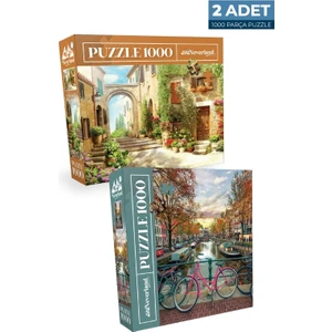 1000 Parça Puzzle Eski Sokak ve Amsterdam 2 Adet Eğlenceli Zaman Geçirme