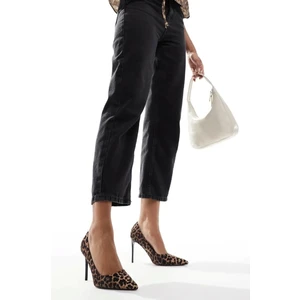 Trendy Anka Kadın Leopar Hayvan Desenli 8 cm Ince Siyah Topuklu Stiletto Ayakkabı