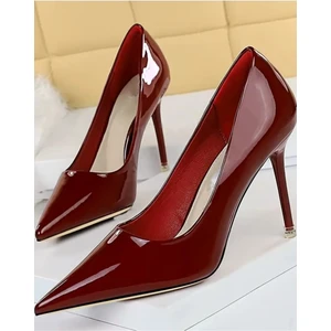 Trendy Anka Kadın Siyah Rugan 8cm Ince Şeffaf Kapak Topuklu Stiletto Ayakkabı