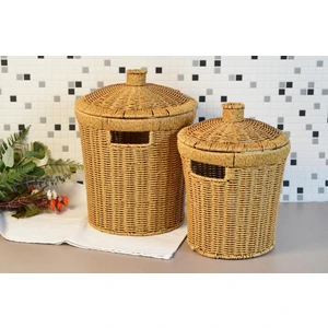 2'li Kapaklı Hasır Konik Çok Amaçlı Patates- Soğan Sepeti