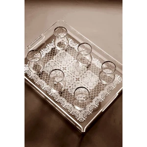 Queen Bee İstanbul  Dantel Desenli Pleksi Şeffaf Kahve Çay Sunum Servis Tepsisi Akrilik 36cmx26cm