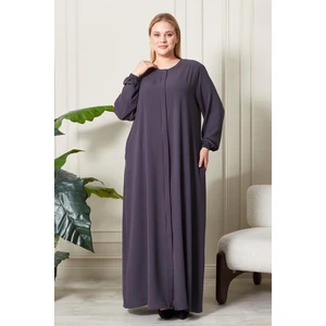 Kadin Buyuk Beden Tesettur Ferace Fermuarlı Yandan Baglamalı Kusaklı Ferace Elbise Oversize