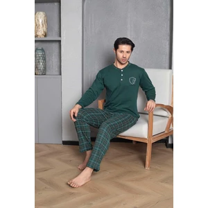 Moon Line Erkek Penye Yeşil Uzun Kollu Altı Ekoseli Pijama Takımı