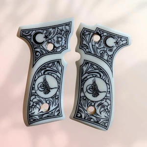 Yavuz 16 - Beretta F92 Osmanlı Tuğrası Işlemeli Full Dekor Beyaz Sedef Kabze