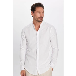 Slim Fit Dar Kalıp Uzun Kol Hakim Yaka Pamuklu Keten Efekt Gömlek - Tudors