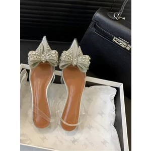 Trendy Anka Lady Princess Gümüş Nude 2cm Şeffaf Topuklu Kristal Fiyonk Taşlı Babet Düğün Nişan Abiye Ayakkabı