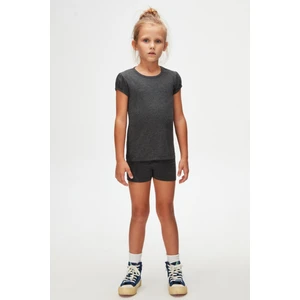 Antrasit Basic Kız Çocuk Sıfır Yaka Karpuz Kol Tişört