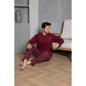 Erkek Penye Bordo Uzun Kollu Altı Ekoseli Pijama Takımı
