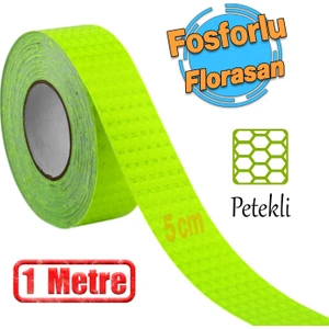 Yapışkanlı Gece Parlayan Reflektörlü 5 cm Fosforlu Reflektif Ikaz Bandı 1 Metre Florasan Şerit Bant