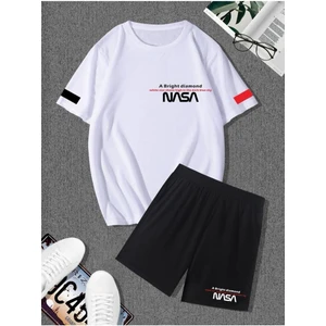 Yoho Sport Unısex Nasa Çızgılı Baskılı Tişört Şort Takımı