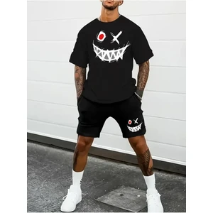 Yoho Sport Oversize Gülenyüz Baskılı Ünisex Yazlık T-Shirt ve Şort 2 Li Set Combin Takım