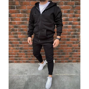 Yoho Sport Unisex Baskısız Yeni Sezon Pamuklu Kapşonlu Fermuarlı Ceket Eşofman Altı 2li Set