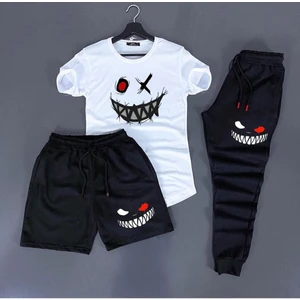 Yoho Sport 3'lü Unisex Kombin Smile Baskılı T-Shirt, Şort ve Eşorfman Kombin