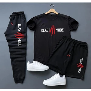 Yoho Sport 3'lü Unisex Kombin Smile Baskılı T-Shirt, Şort ve Eşorfman Kombin