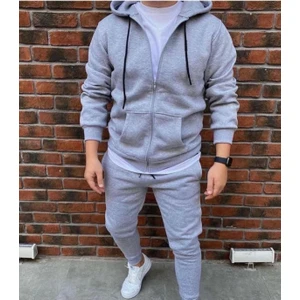 Yoho Sport Unisex Baskısız Yeni Sezon Pamuklu Kapşonlu Fermuarlı Ceket Eşofman Altı 2li Set