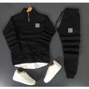Yoho Sport Unisex Üç Çizgi Baskılı Yarım Fermuarlı Sweatshirt-Eşofman Altı Set Kombin